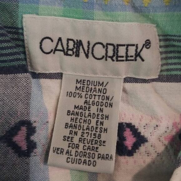 Vintage Cabin Creek Blue Plaid Heart Motif Soft Girl Button Front Shirt Medium - Picture 3 of 7